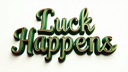 Luck Happens Green and Gold 3D Lettering Inspirational Quote Positive Message