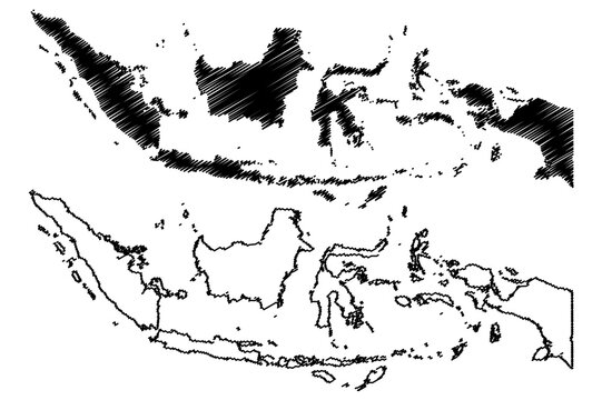 Indonesia map vector illustration, scribble sketch Republic of Indonesia