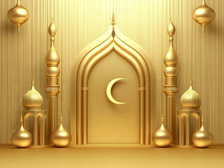 Obraz premium Golden Islamic Architecture 3D Render