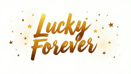 Gold Lucky Forever Typography with Sparkling Stars Inspirational Quote Design