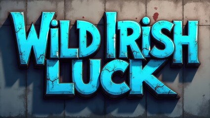 Wild Irish Luck 3D Text Effect Distressed Turquoise Wall Background