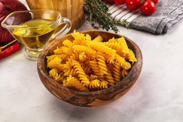 Italian dry pasta Fussili for bowl