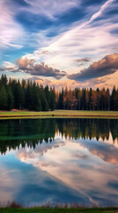Fototapeta premium Serene Lake Reflection Landscape Illustration