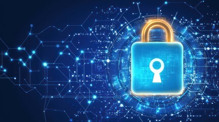 Digital security lock, network, data protection, cyber, abstract background, website banner