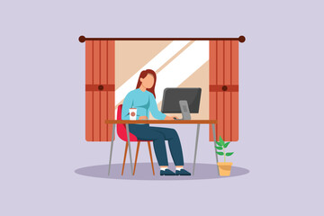 Working from home concept. Colored flat vector illustration isolated.