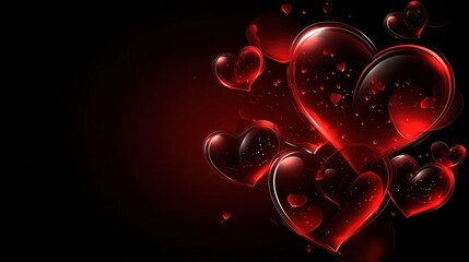 Red Transparent Hearts Glowing On Dark Backgrounds Love Illustration