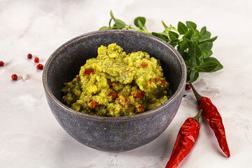 Guacamole with avocado, tomato and chili