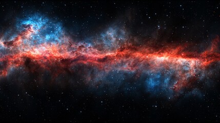 Fototapeta premium Stunning Cosmic Nebula: Brilliant Swirls of Red and Blue in Starry Space