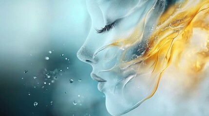 Fototapeta premium Abstract Woman Profile in Teal and Gold