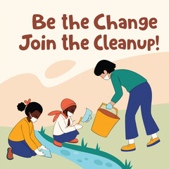 Fototapeta premium Children Cleaning Up a Polluted Drain Poster