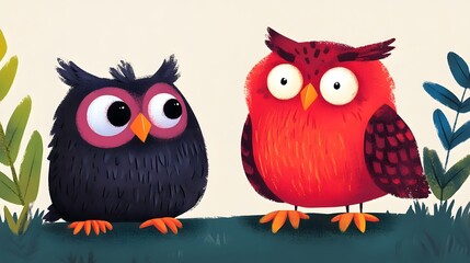 Fototapeta premium A pair of wise owls perched gracefully on tree branches in a serene forest setting conveying a sense of intelligence contemplation and academic
