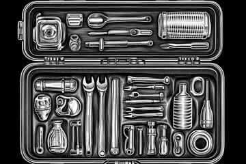 Obraz premium Engraved Tool Kit Illustration