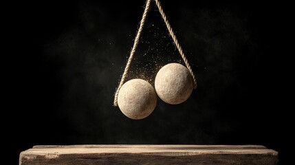 Suspended Stone Spheres on Suspenseful Balancing Rope with Mysterious Glow