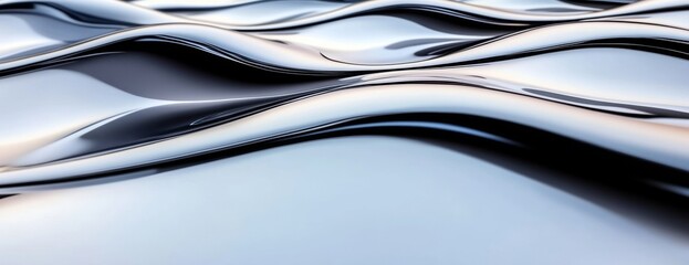 Abstract Liquid Metal Background with Fluid Wavy Patterns in Black, Silver, and White