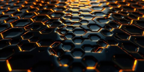 Obraz premium Abstract Hexagonal Surface with Glowing Orange Lines A Futuristic Technological Background