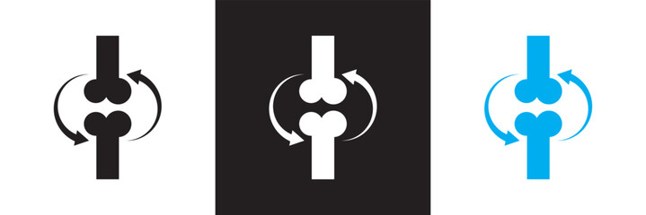Two bones together icon and round arrows. isolated on white and black background. vector illustration. EPS 10