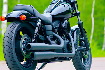 Black Cruiser Motorcycle Rear View Illustration