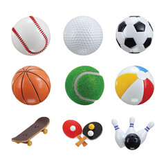 Sport ball icon collection 3d render concept of Sport and fun for healthy lifestyle vector illustration