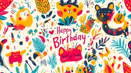 Cheerful Animal-Themed Birthday Party Background with Playful Patterns and Bright Colors