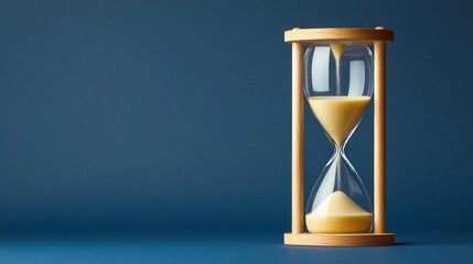 Hourglass With Flowing Sand On A Blue Background