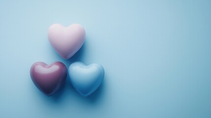 Three Pastel Hearts on Light Blue Backgrounds
