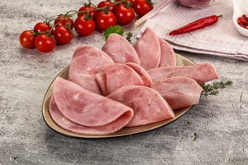 Sliced pork ham sausages slices