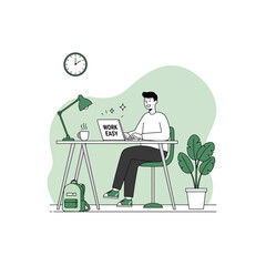 Happy Man Working Easy on Laptop at Home Office