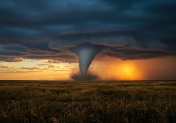 Tornado Over Countryside: Debris from Destroyed Car Blown into Storm's Fury