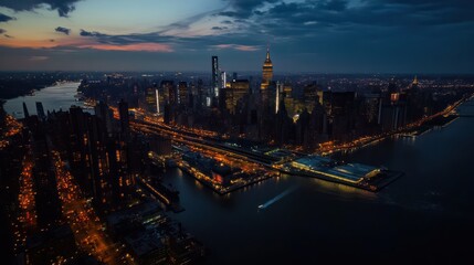 Obraz premium Night Lights of Manhattan: Aerial View of NYC Skyline