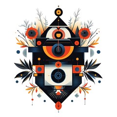 Abstract geometric design with floral elements