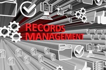 RECORDS MANAGEMENT concept blurred background 3d render illustration