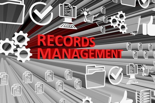 RECORDS MANAGEMENT concept blurred background 3d render illustration
