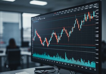 Stock Chart on Two Computer Monitors, Finance, Investment, Office