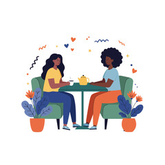 Two Women Enjoying Tea Time Together at a Cafe