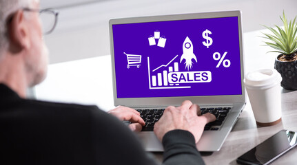 Sales growth concept on a laptop screen