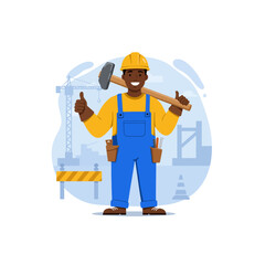 Happy Construction Worker with Sledgehammer Thumbs Up