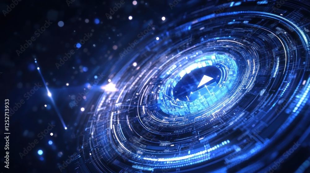 Poster futuristic blue interface rotating glowing dark background