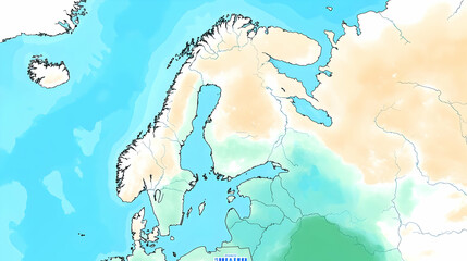 Scandinavia Watercolor Map Illustration