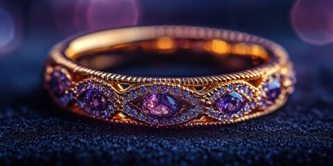 Obraz premium Luxury Amethyst and Diamond Gold Ring: Exquisite craftsmanship, radiant gems, opulent design. A symbol of elegance and timeless beauty.