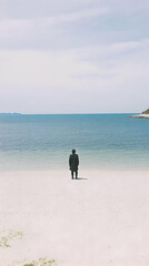 Solitary Figure Beach Seascape Illustration
