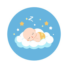 Sleeping baby on a cloud under stars illustration