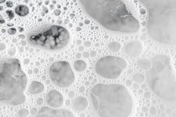 Dynamic Close-Up of White Foamy Bubbles in Motion