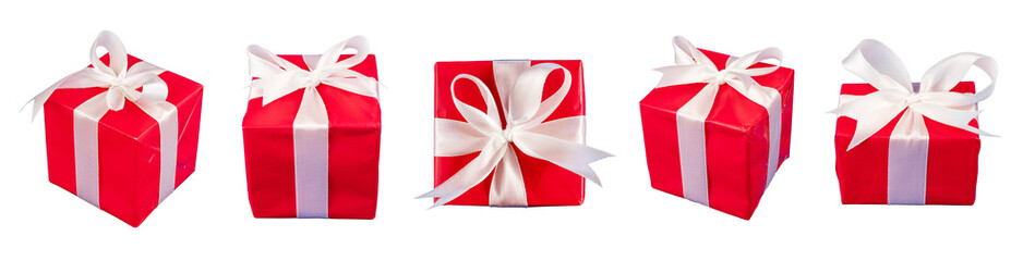 set of red gift box with white ribbon bow