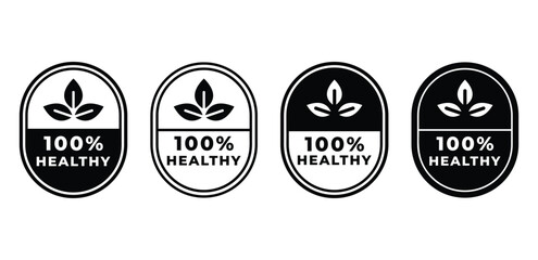 100% healthy badge label sticker tag icon vector design black white color simple illustration template sets