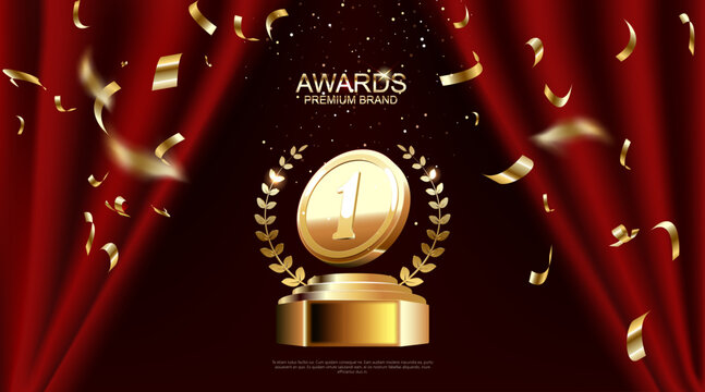 Top 1 best podium award sign, golden object. Vector illustration