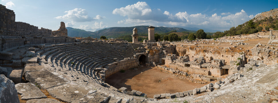 The ancient theatre of Xanthos. Monuments of the UNESCO World Heritage List in Turkey. Kas district, Antalya city, Turkey country