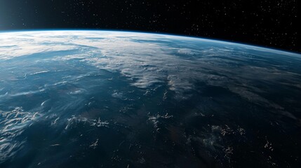 Fototapeta premium Viewing Earth from space showcases stunning planet curve and vibrant blue oceans against dark starry backdrop