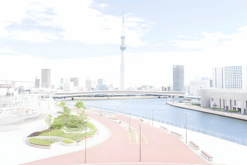 Obraz premium Cityscape Illustration: Modern Tower and Canal