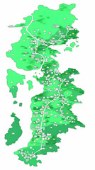 Fototapeta premium Island Town Illustration: Green Landscape Map