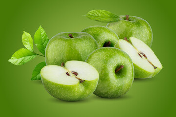Fresh green apple isolated on a green background